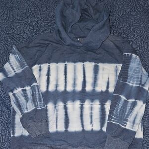 Girl's Blue And White Tie-Dye Hoodie Sweater